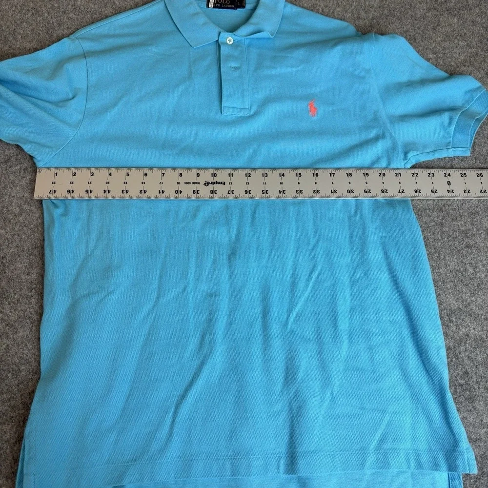 Polo Ralph Lauren Shirt Men's Large Blue Short Sleeve‎ Preppy Orange Pony Logo